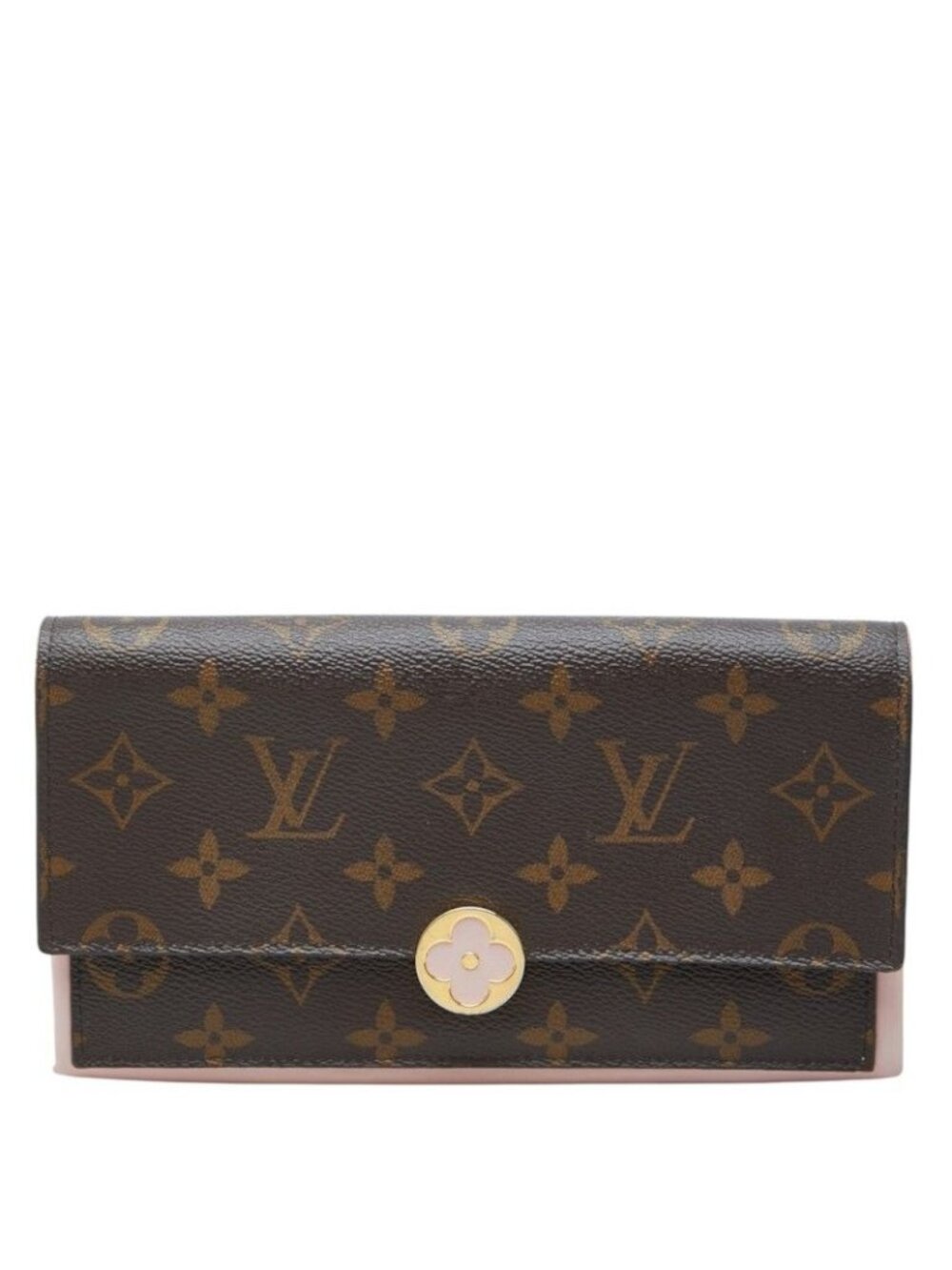 Louis Vuitton Monogram Portefeuille Flor Rose Ballerine Wallet Brown Pink